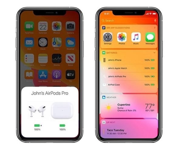 AirPod đang sạc trong hộp với ánh sáng xanh báo hiệu