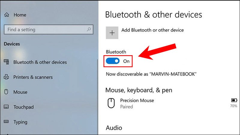 Bật Bluetooth trên Windows 10 qua Settings để kết nối loa