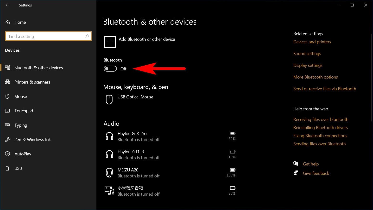 Bật Bluetooth trong Settings