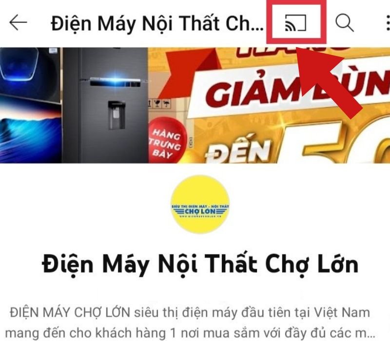 Biểu tượng Chromecast trên ứng dụng Youtube