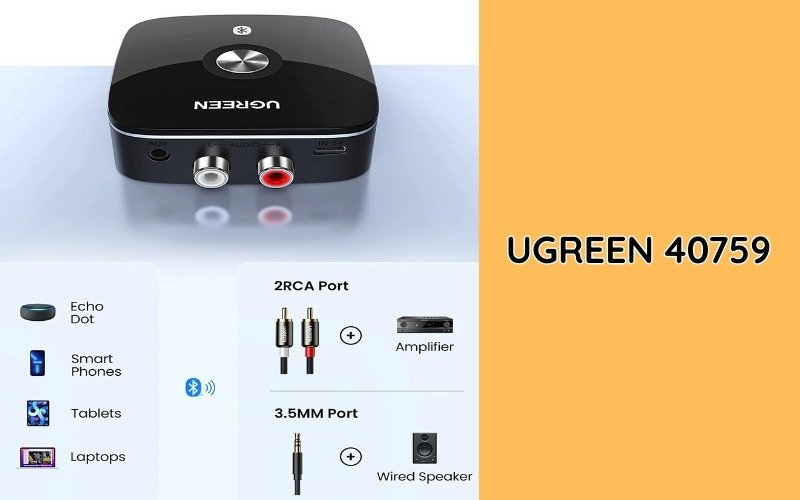 Bộ chuyển đổi Bluetooth Ugreen 40759 với khả năng truyền tải âm thanh Hi-Fi cho amply cao cấp.