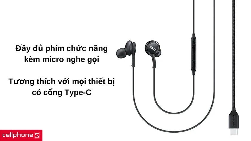 Bộ điều khiển tiện lợi và microphone trên dây tai nghe Samsung Type C chính hãng