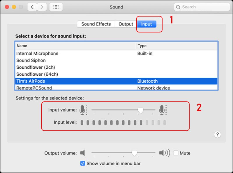 Cài đặt âm thanh và micro tai nghe Bluetooth trong System Preferences của macOS