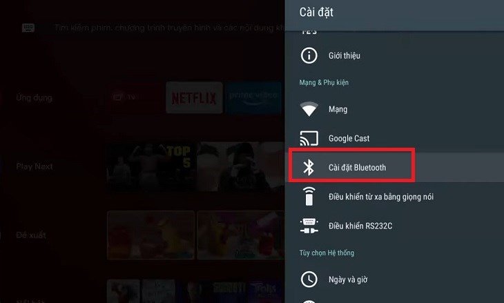 Cài đặt Bluetooth trên tivi Samsung qua menu chính