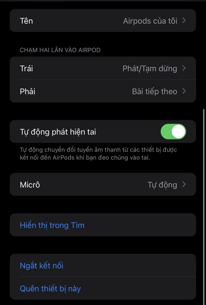 Cài đặt microphone trên tai nghe AirPods