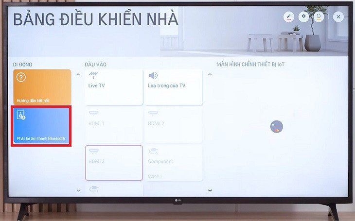 Chọn Phát lại âm thanh Bluetooth trong mục Di động trên TV LG