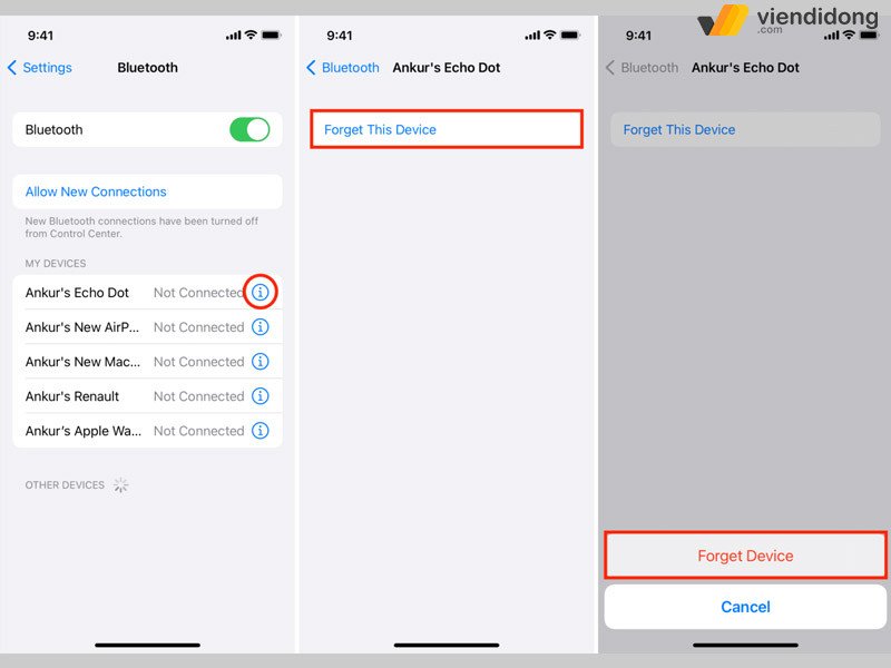 Chọn "Quên thiết bị này" để reset kết nối Bluetooth