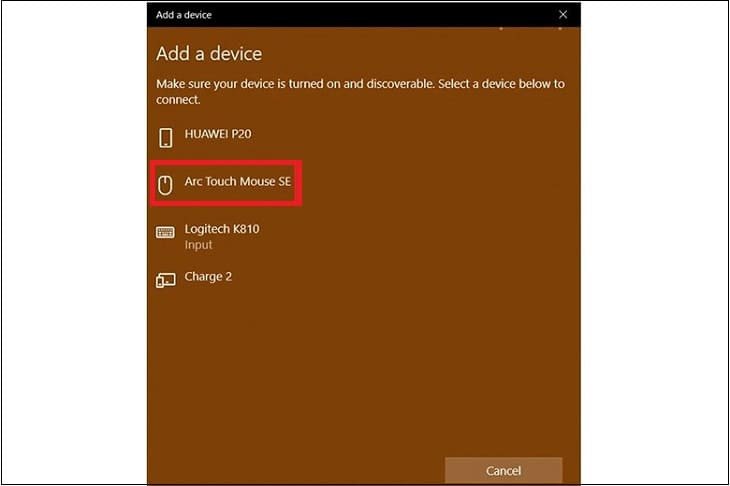Chọn tên chuột Bluetooth để ghép nối