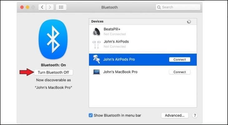 Chọn thiết bị ngoại vi muốn kết nối qua Bluetooth trên macOS