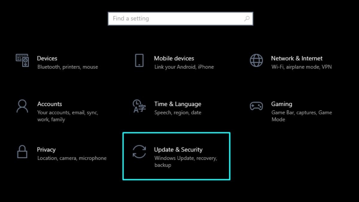 Chọn Update &amp; Security