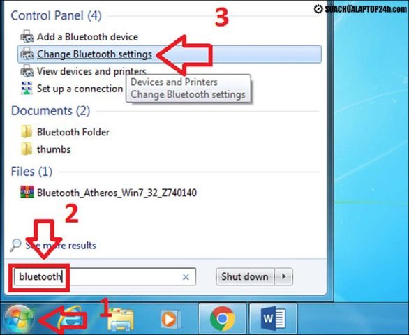 Cửa sổ cài đặt Bluetooth Settings trên Windows 7, bước đầu để kích hoạt Bluetooth