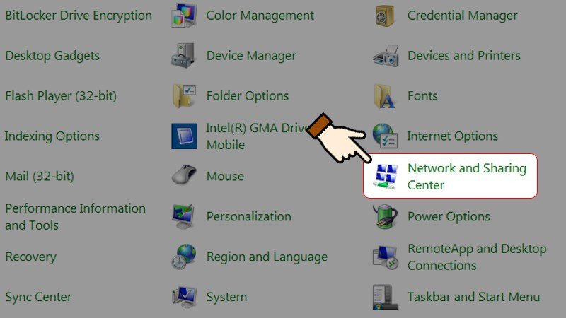 Cửa sổ Network and Sharing Center trong Control Panel
