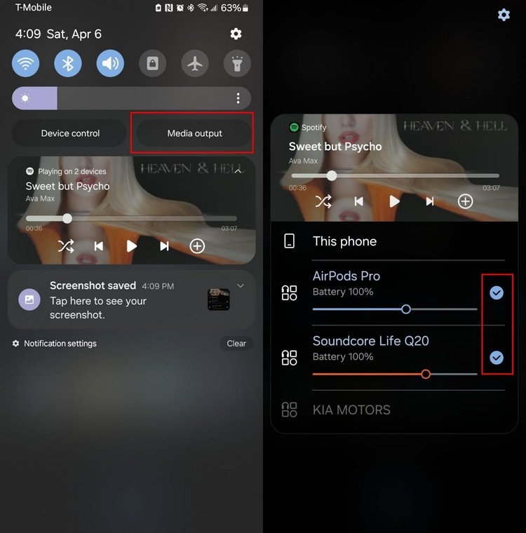 Danh sách thiết bị Bluetooth đã ghép nối sẵn sàng cho tính năng Âm thanh Kép