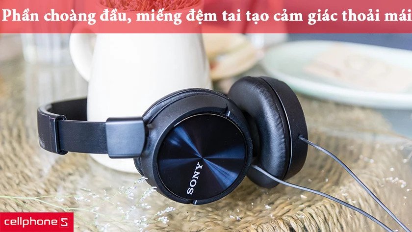 Đệm tai êm ái và headband thoải mái của tai nghe chụp tai Sony MDR-ZX110AP cho trải nghiệm nghe lâu