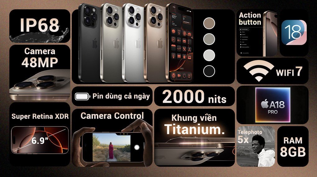 Điện thoại iPhone 16 Pro Max 256GB với công nghệ Bluetooth 5.3