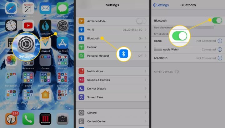 Giao diện cài đặt Bluetooth trên iPhone để kết nối loa không dây