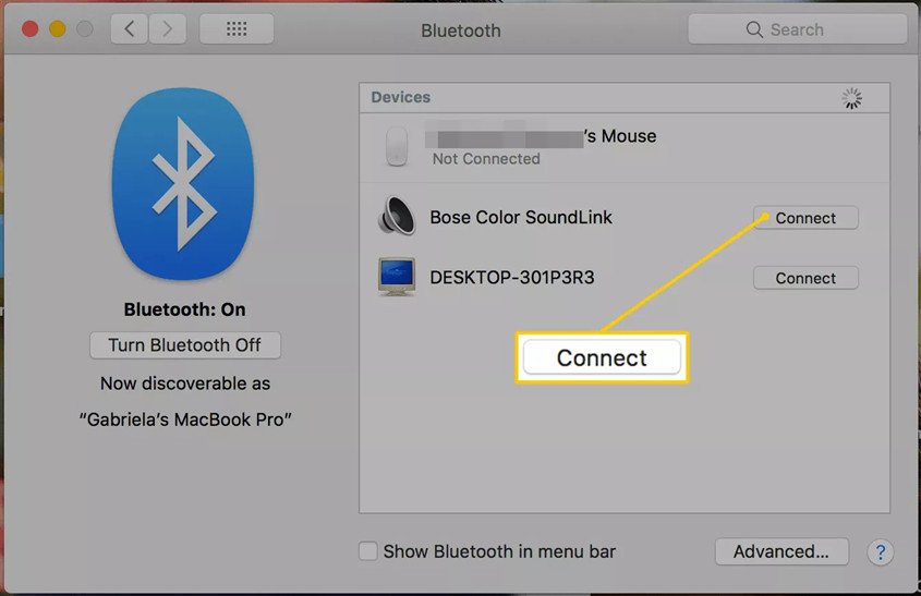 Giao diện tùy chọn hệ thống macOS, chỉ ra các bước để kết nối tai nghe AVA+ qua Bluetooth.