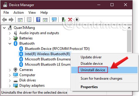 Gỡ cài đặt driver Bluetooth bị lỗi để khắc phục tình trạng mất Bluetooth trên Win 10