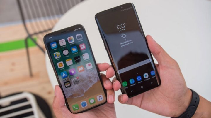 Hai điện thoại iPhone và Android thể hiện việc không thể gửi ảnh trực tiếp qua kết nối Bluetooth.