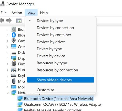 Hiển thị thiết bị ẩn giúp tìm Bluetooth khi không bật được Bluetooth trên Win 10