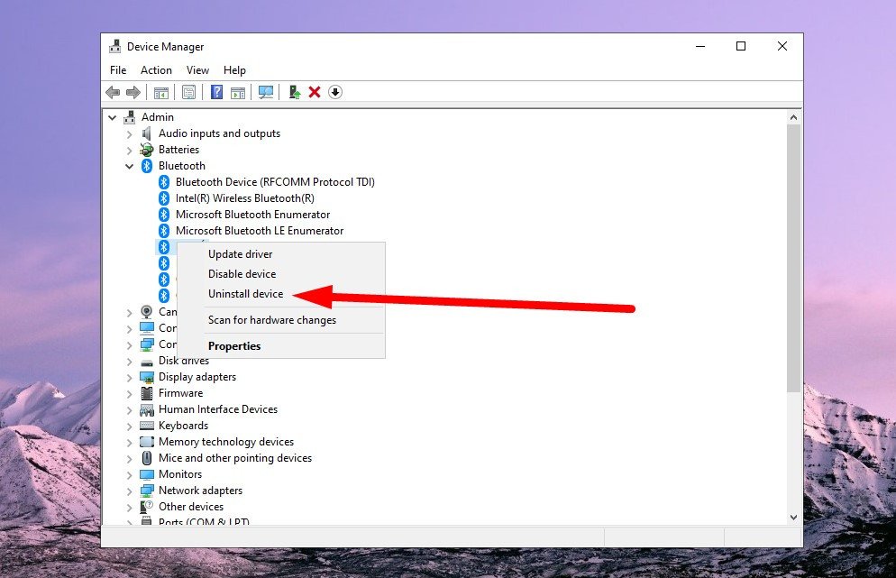 Laptop không có Bluetooth - Uninstall device