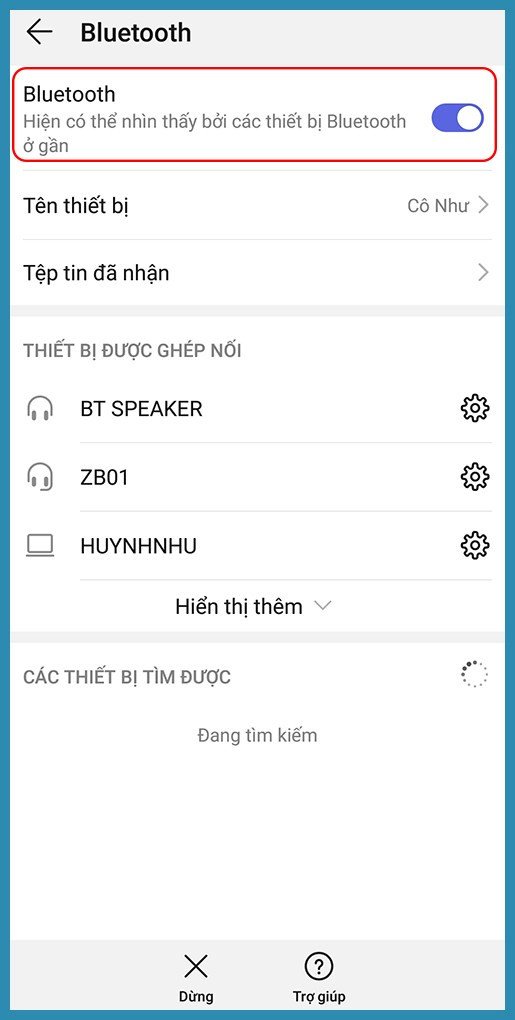 Màn hình cài đặt Bluetooth trên điện thoại Android