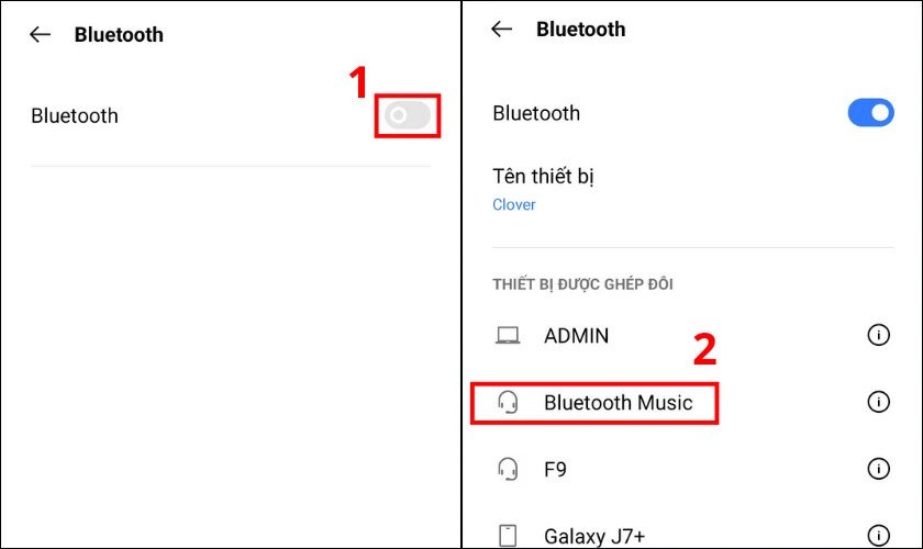 Màn hình cài đặt Bluetooth trên điện thoại hiển thị danh sách thiết bị để ghép nối