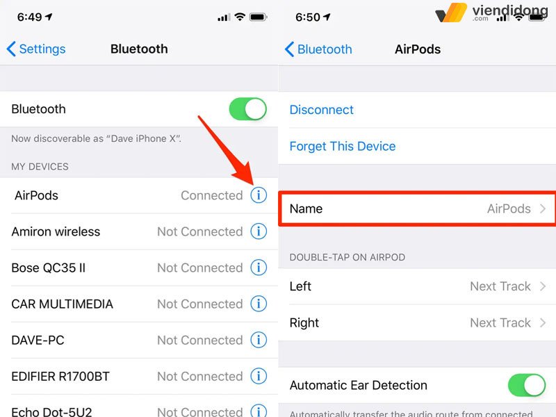 Màn hình đổi tên Bluetooth trên iPhone