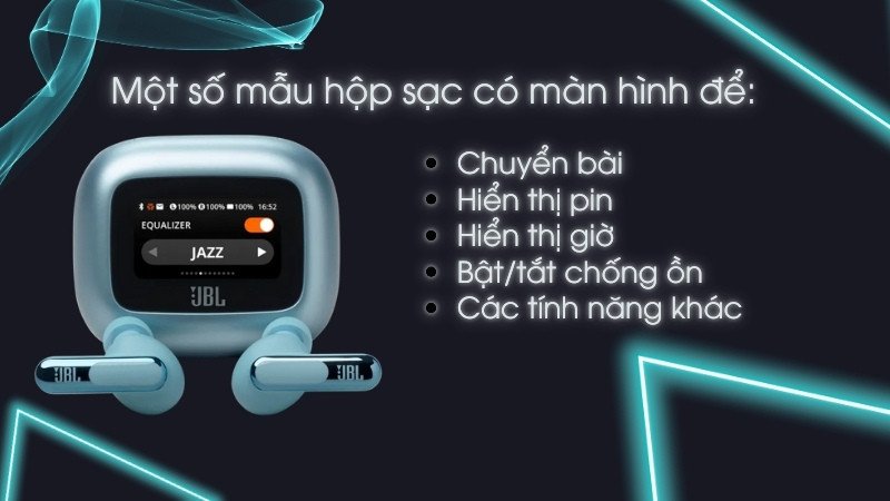 Màn hình hiển thị dung lượng pin trên hộp sạc tai nghe bluetooth hiện đại