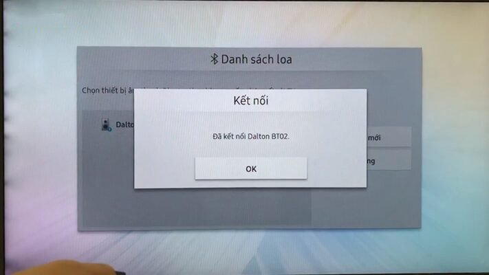 Màn hình xác nhận kết nối loa kéo với tivi qua Bluetooth thành công, sẵn sàng cho trải nghiệm âm thanh