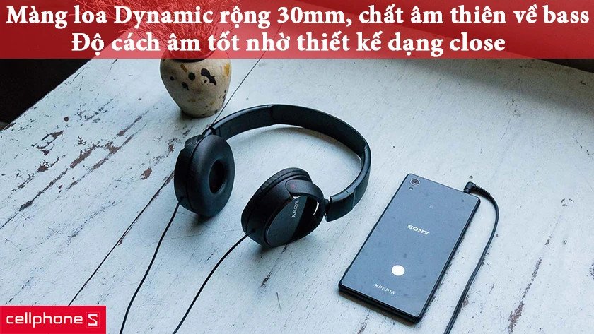 Màng loa Dynamic 30mm và khả năng cách âm vượt trội của tai nghe chụp tai Sony MDR-ZX110AP