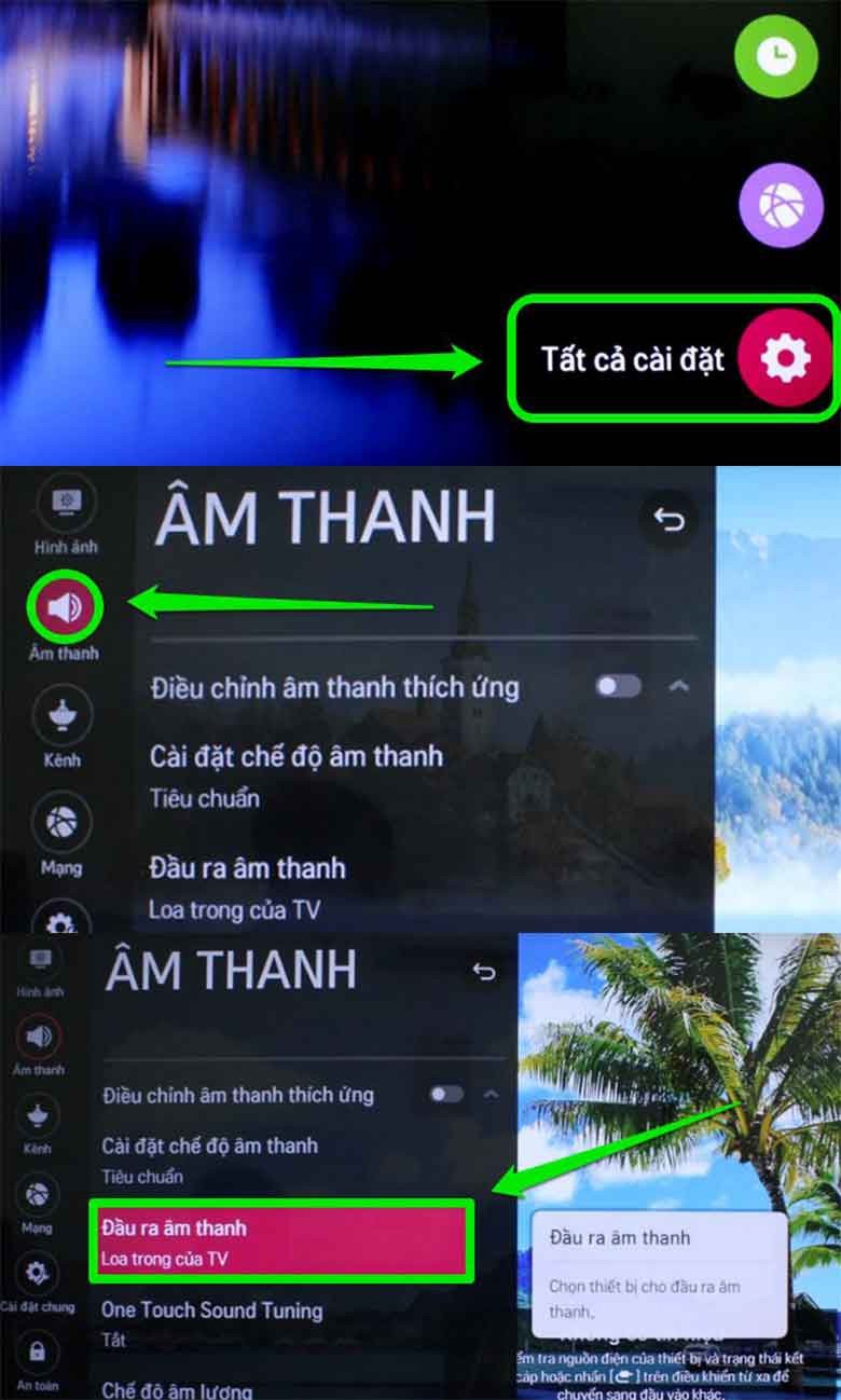 Menu cài đặt âm thanh trên tivi LG để kết nối Bluetooth