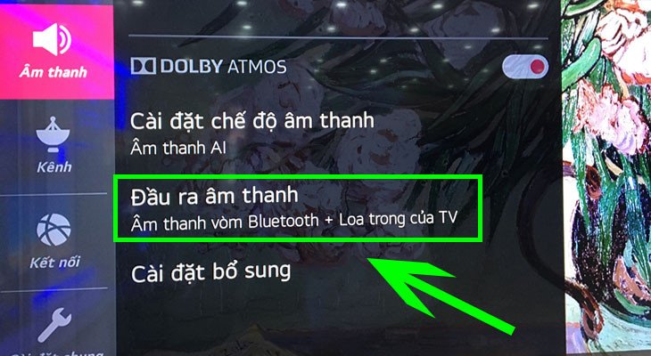 Menu Đầu ra âm thanh trên tivi LG, nơi người dùng chọn kết nối tivi LG với loa Bluetooth.