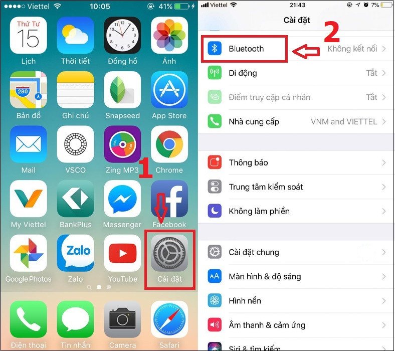 Mở cài đặt Bluetooth trên iPhone để tìm và ghép nối loa