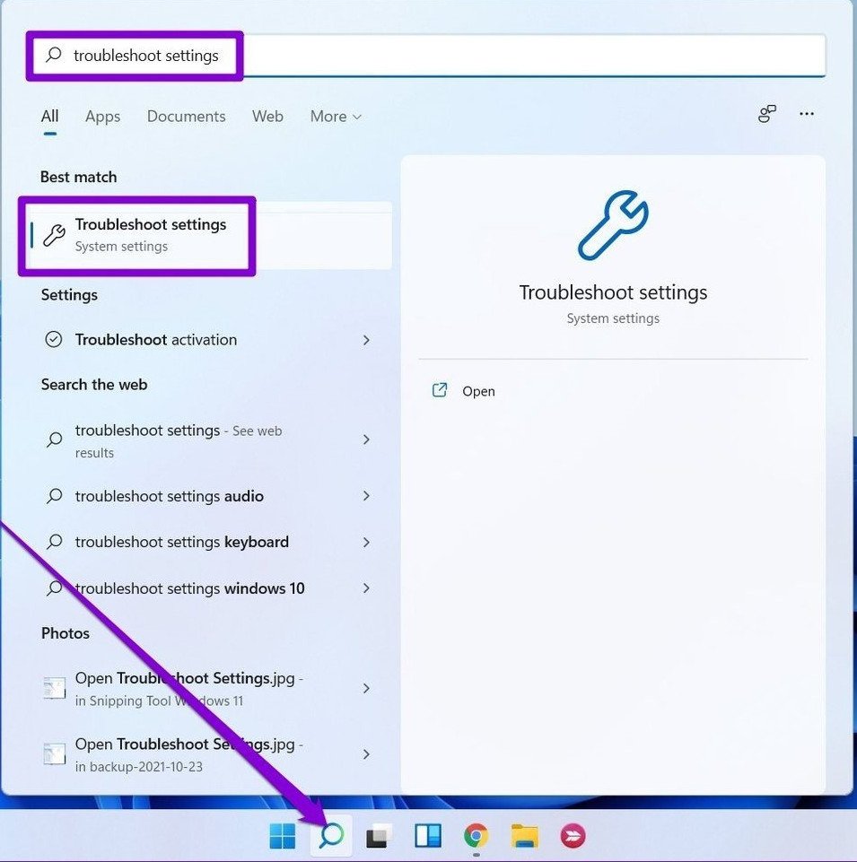 Mở cài đặt gỡ rối sự cố trên Windows 11 để khắc phục tai nghe