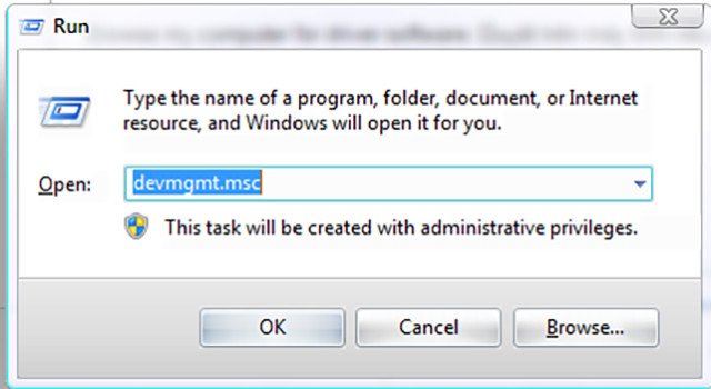 Mở Device Manager qua Run