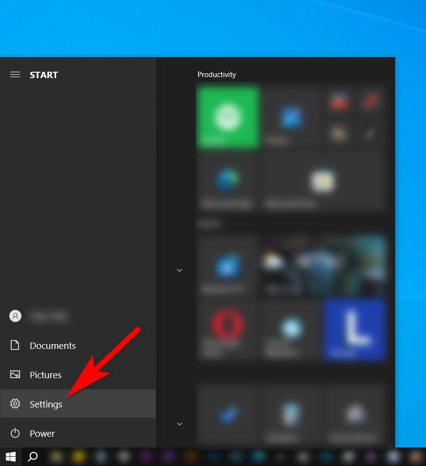 Mở Settings trên Windows 10
