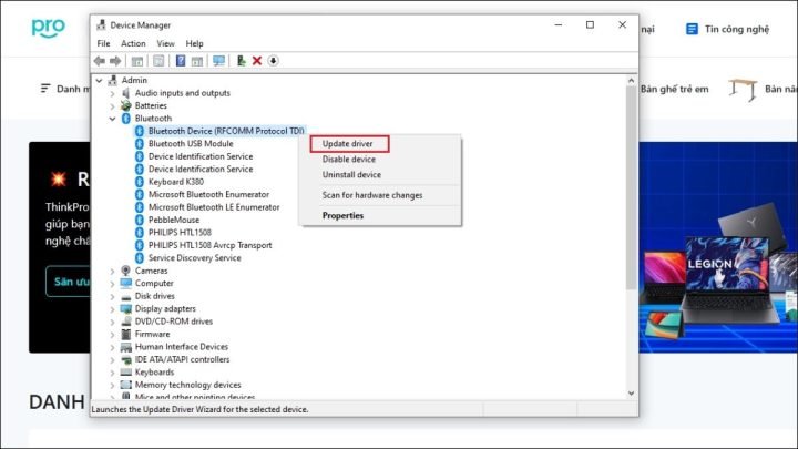 Nhấn chuột phải > Update driver