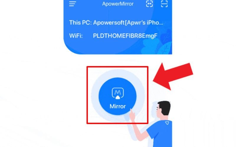 Nút Mirror trên ứng dụng ApowerMirror