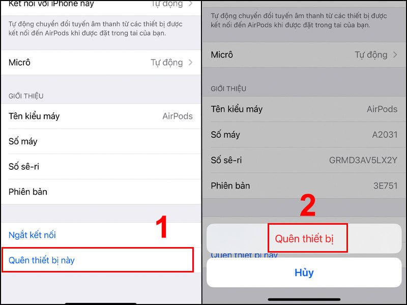 Quên thiết bị AirPods trong cài đặt Bluetooth để chuẩn bị reset tai nghe