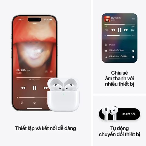 Tai nghe Apple AirPods 4 chống ồn chủ động và hộp sạc màu trắng tinh tế