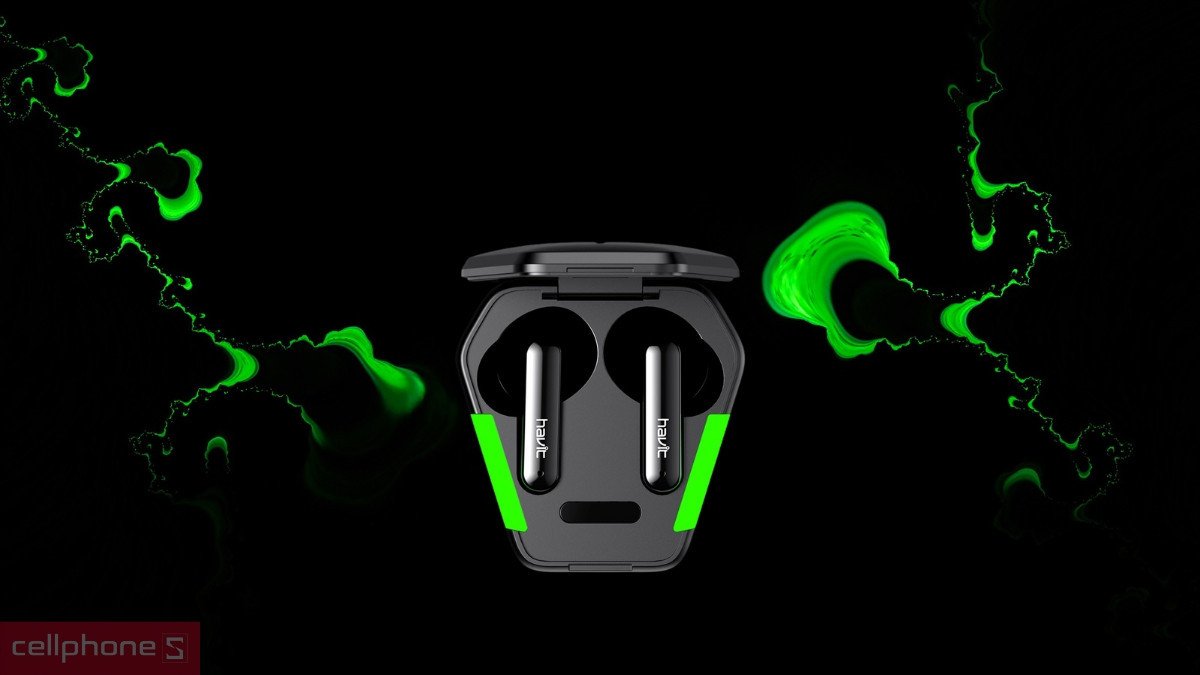 Tai nghe bluetooth Havit TW938 với hộp sạc hình lục giác và đèn LED