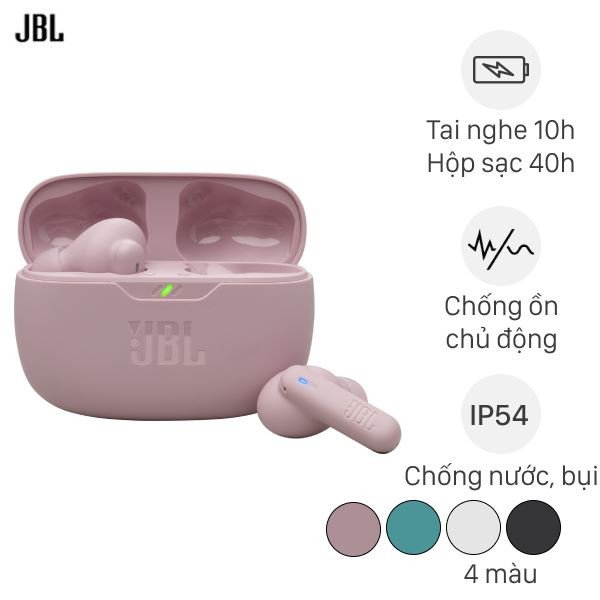 Tai nghe bluetooth JBL Wave Beam 2 màu đen, thiết kế earbuds.