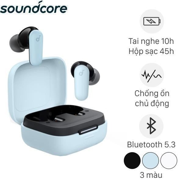 Tai nghe bluetooth Soundcore R50i NC A3959 màu đen và hộp sạc.