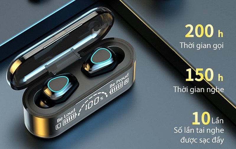 Tai nghe Bluetooth trong hộp sạc với đèn báo pin