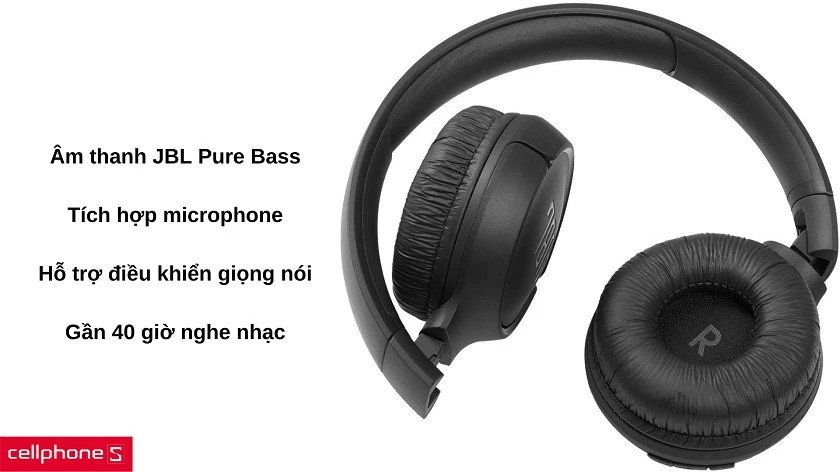 Tai nghe chụp tai không dây JBL Tune 510BT và cổng sạc USB-C, minh họa tính năng sạc nhanh