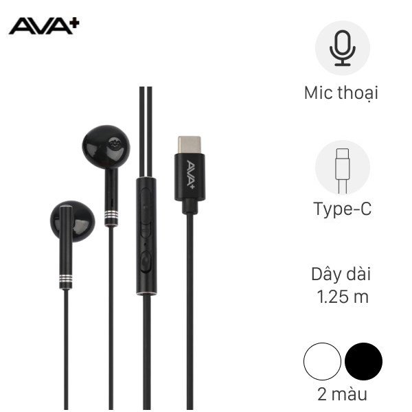 Tai nghe có dây AVA+ DS815-WB trắng, kiểu dáng in-ear hiện đại với cổng Type C