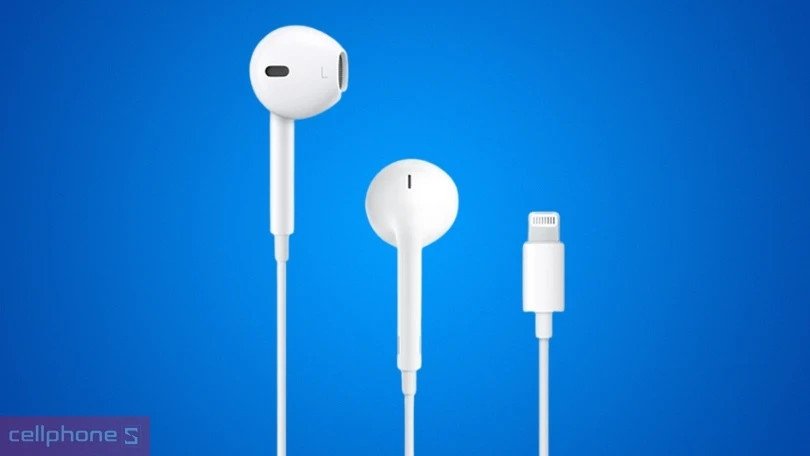 Tai nghe EarPods cổng Lightning trên mặt phẳng