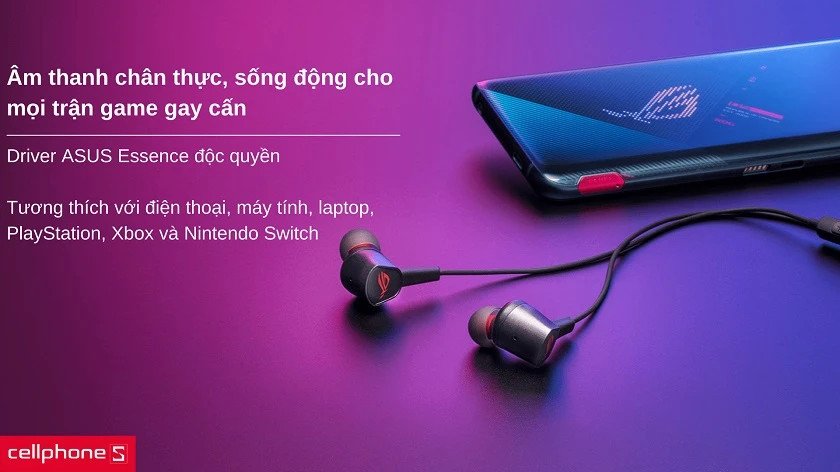 Tai nghe ROG Cetra 2 tổng thể với logo ROG và driver ASUS Essence tiên tiến