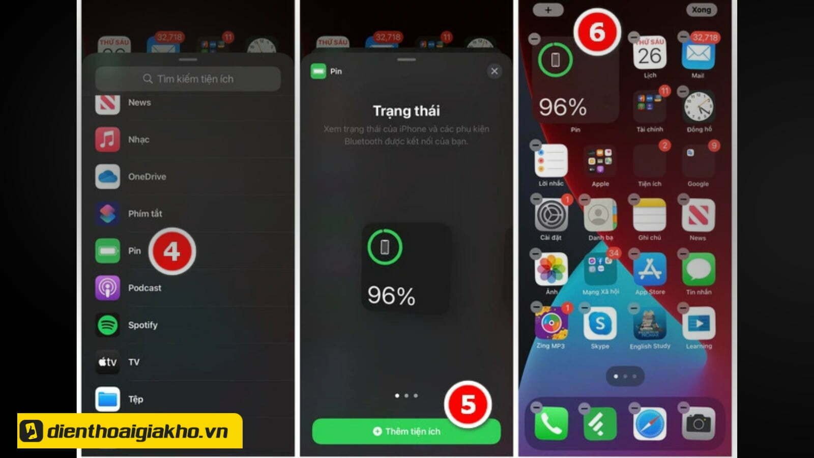 Thêm tiện ích pin vào màn hình chính để kiểm tra pin tai nghe không dây